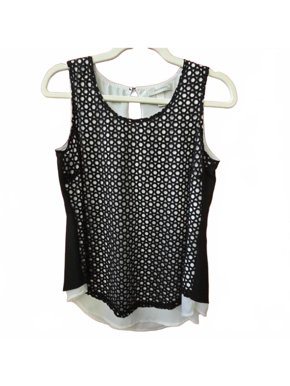 Dressbarn Black and White Sleeveless Geometric Pattern Blouse Size S